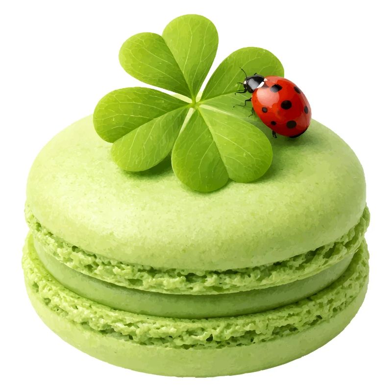 Grüner Macaron mit Glücksklee 