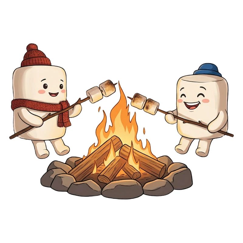 Amis de guimauves au feu de camp