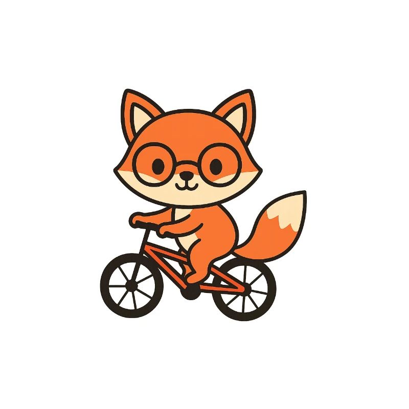 Cute fox on bicycle with glasses