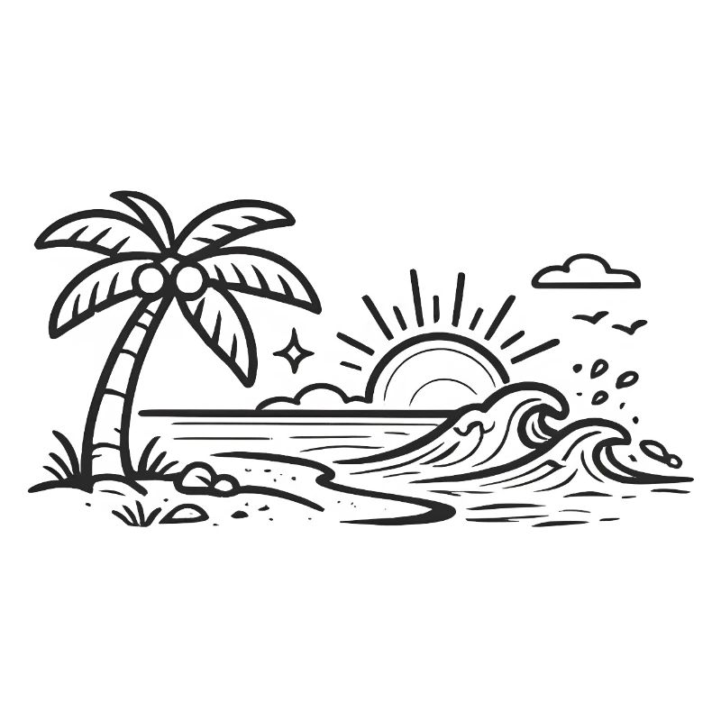 Art en lignes de vagues de palmier tropicales