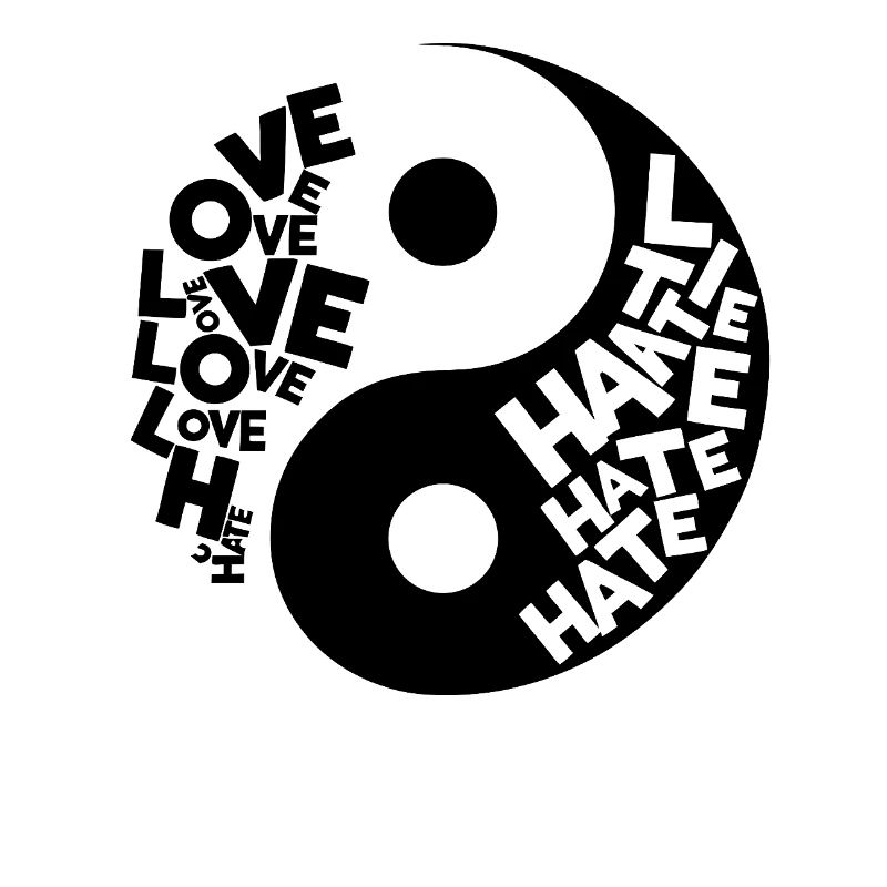 Yin Yang design with LOVE and HATE – bold contrast
