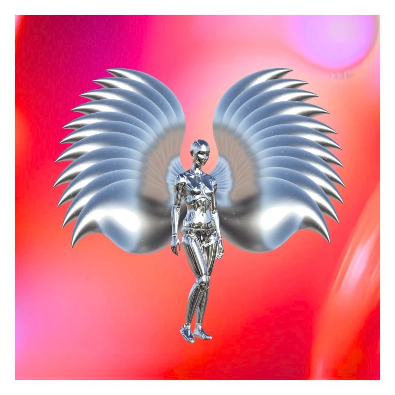 Cyber angel design in red neon gradient