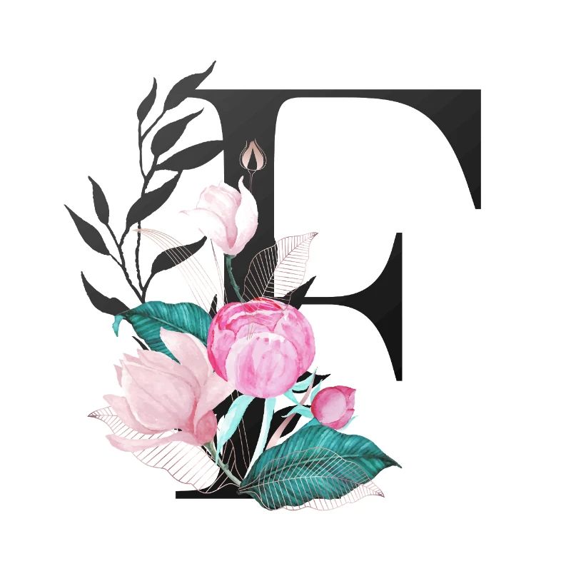 Monogram Letter F Rose Floral Initials Gift