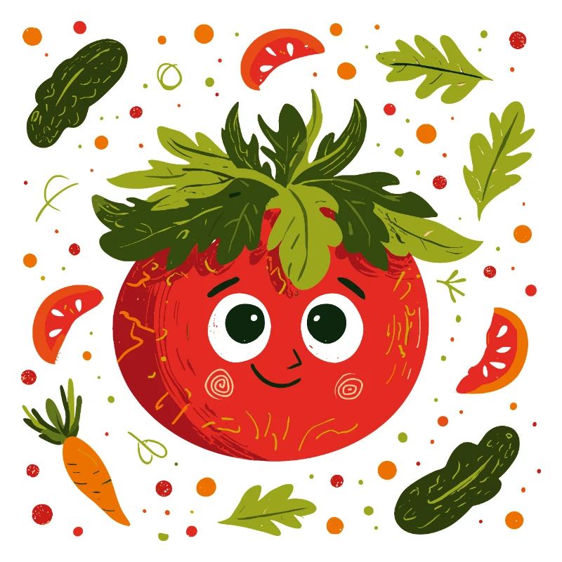 Fröhliche Tomate mit Kräuterkrone