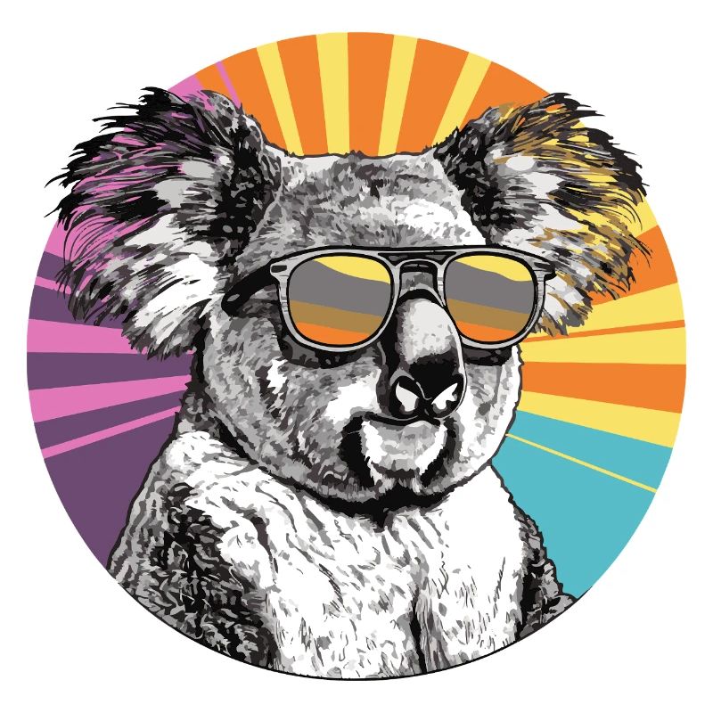 Koala mit Sonnenbrille im Retro Regenbogen
