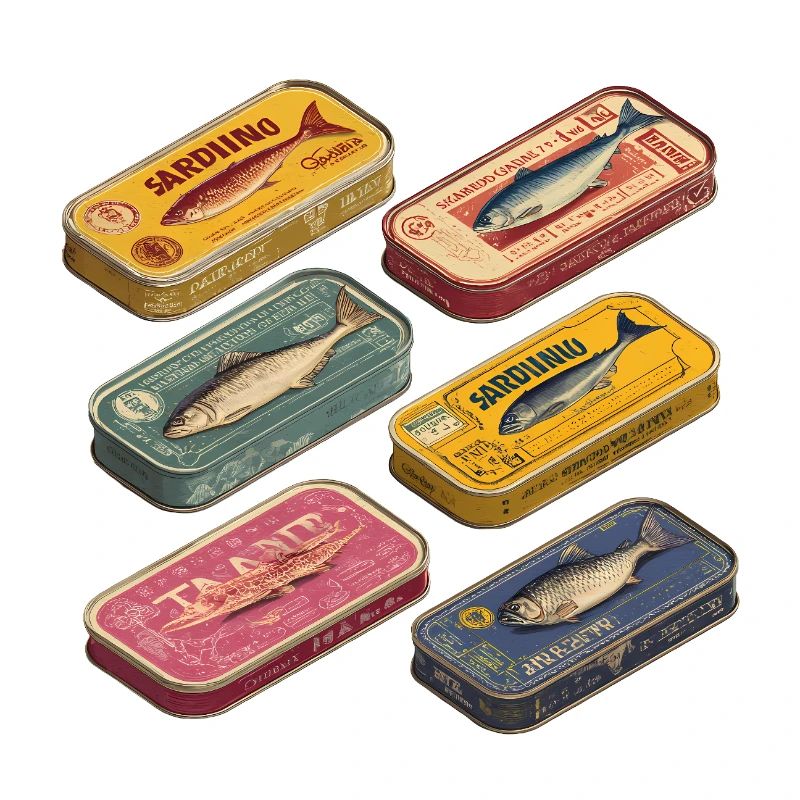 Cuisine vintage de boîtes de sardines rétro