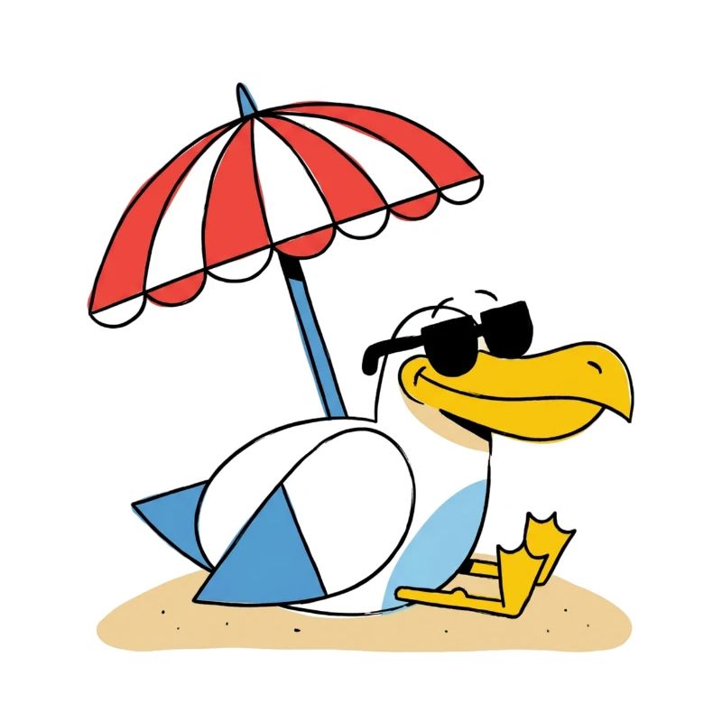 Sonniges Strand-Möwe mit Schirm