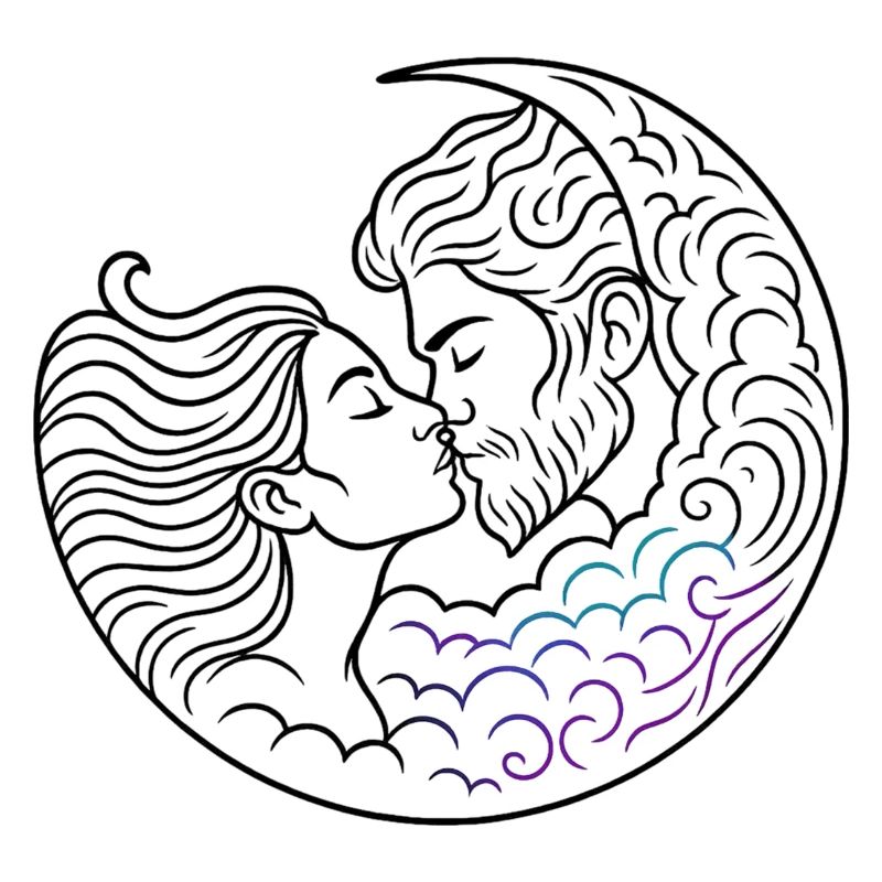 Baiser de lune avec arc ondulé embrassant couple d’amoureux