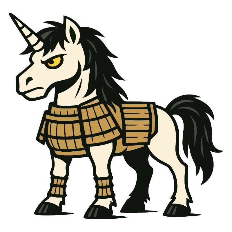 Samurai-Einhorn-Kämpfer in klassischer Kampfrüstung