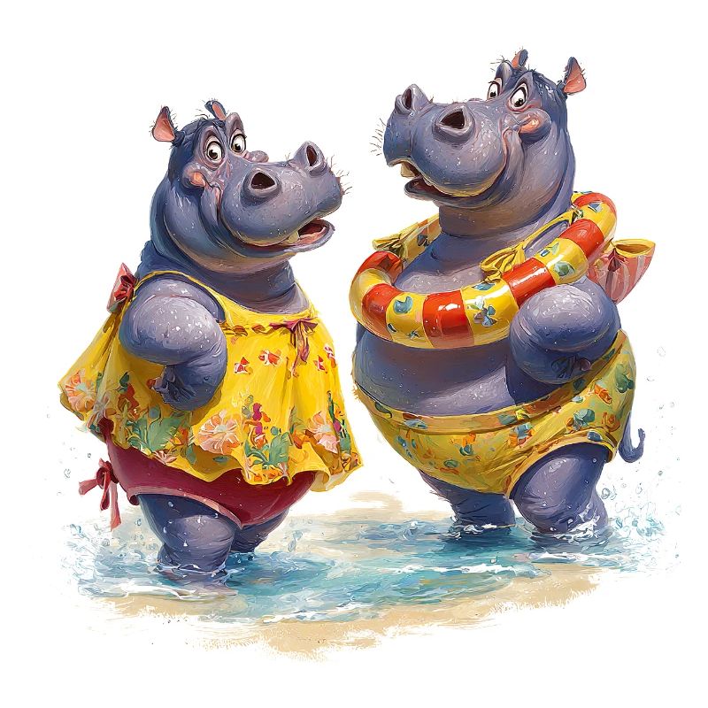 Zwei Hippos im Badedress