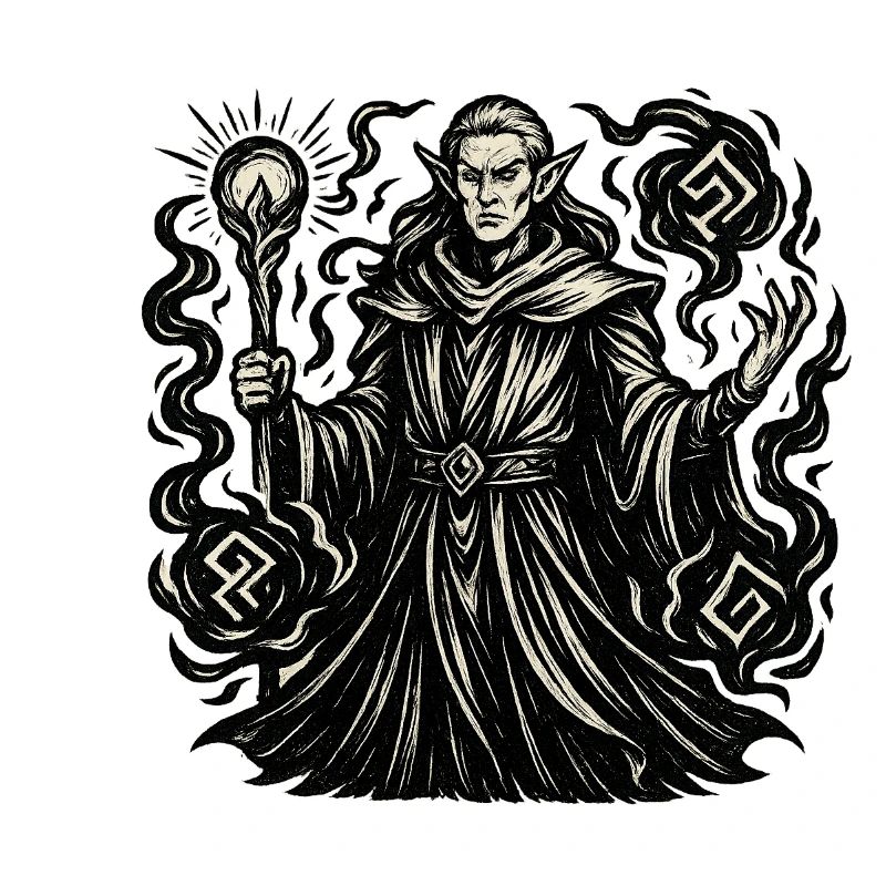 Mystischer Zauberer mit Symbolen
