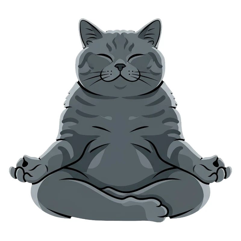 Chat gris méditant