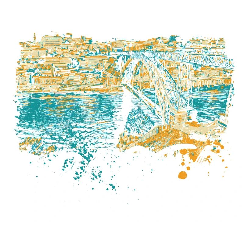 Pont D. Luis Porto illustration colorée Douro
