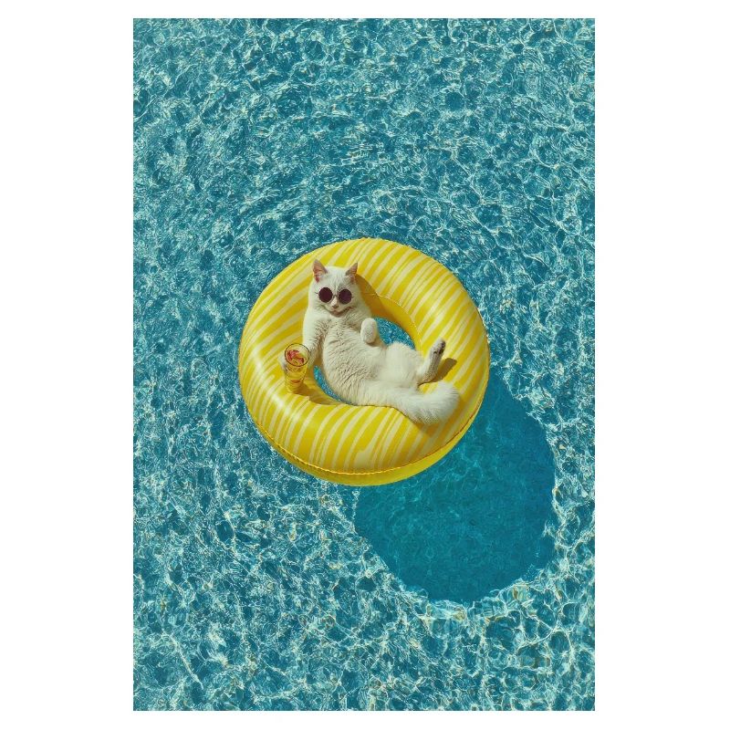 Sunlit Cat on Yellow Pool Float