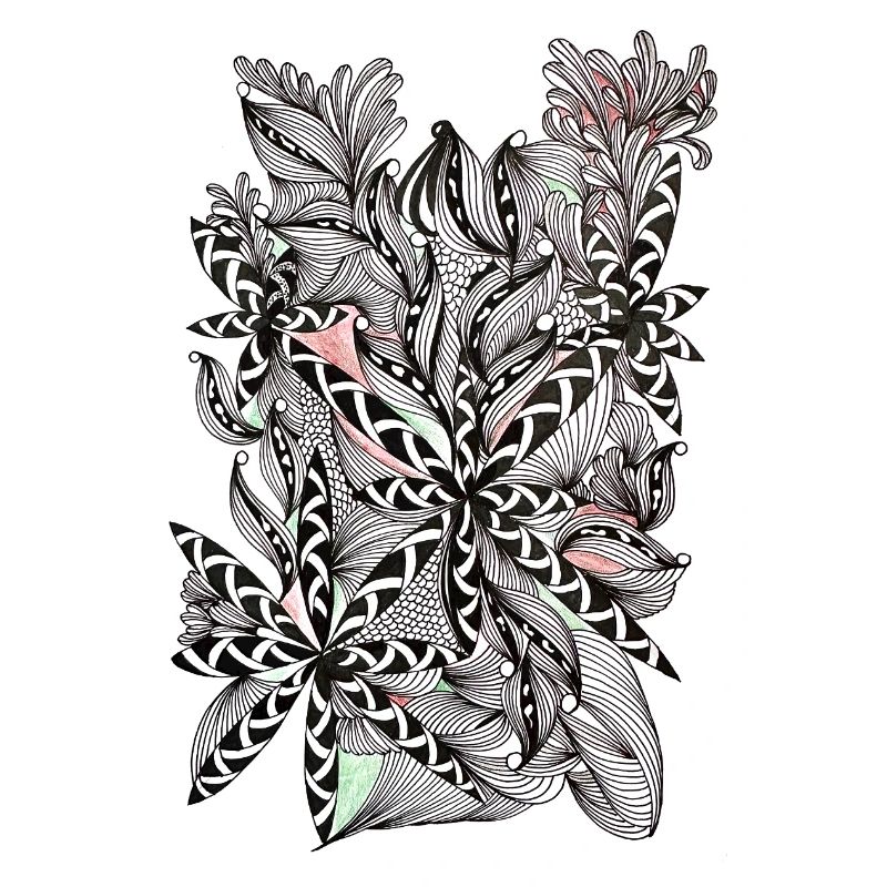 Black and white leaf pattern with accents