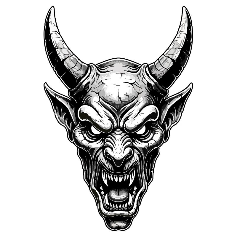 Demonic Horned Mask Devil Totem Black White