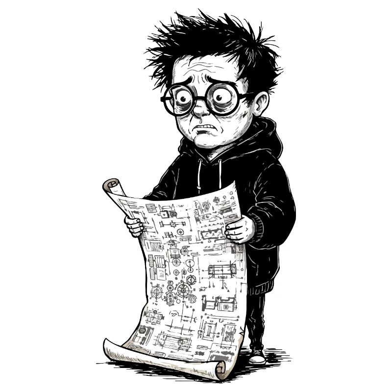 Sad boy reading black newspaperwhite