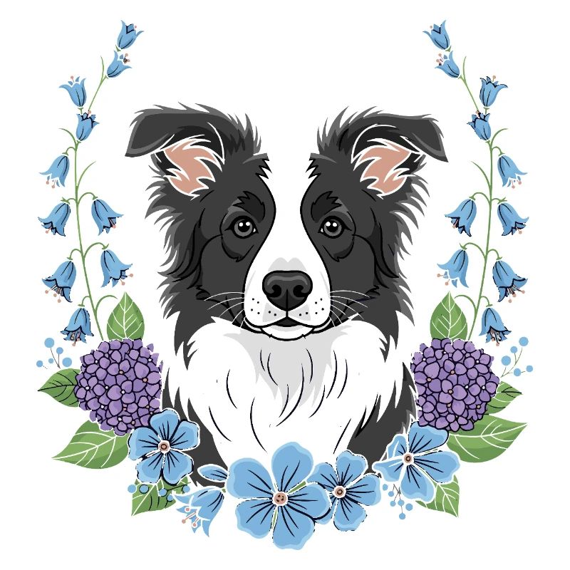 Süßer Border Collie mit floralem Rahmen