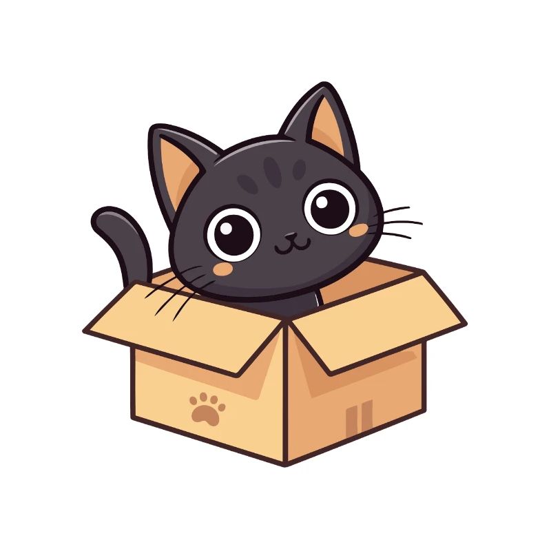 Neugierige Katze in einer Zeichentrickbox