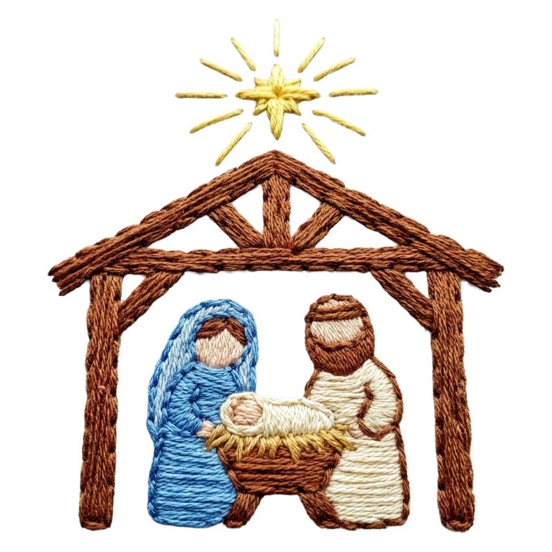 Crèche brodée – histoire de Noël (imprimée)