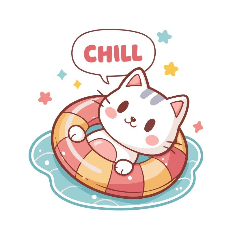 Chat Chill en Bouée Pastel