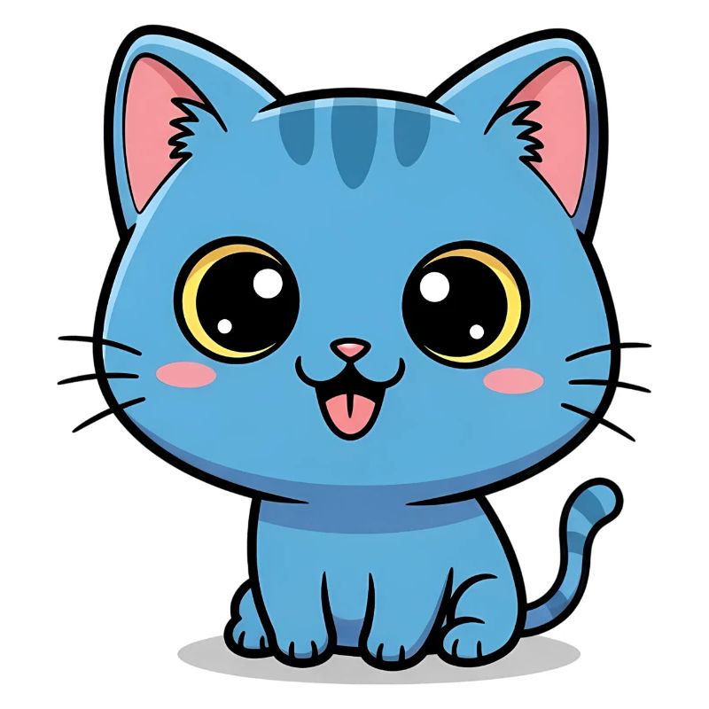 Chat bleu mignon - Dessin animé de chaton Kawaii