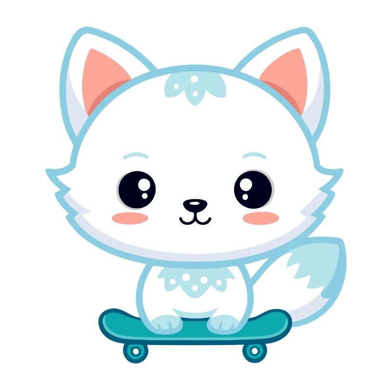 Kawaii Fox auf Skateboard