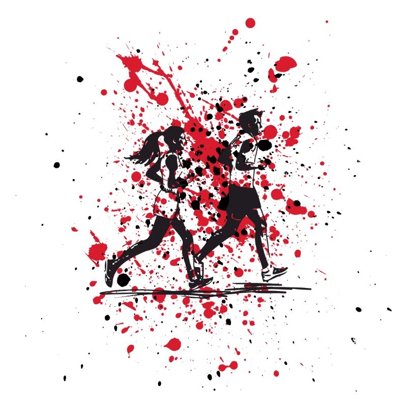 Courses et éclaboussures rouges