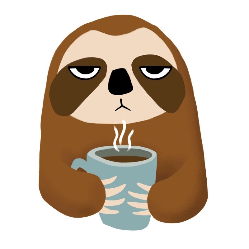 Faultier mit Kaffeebecher