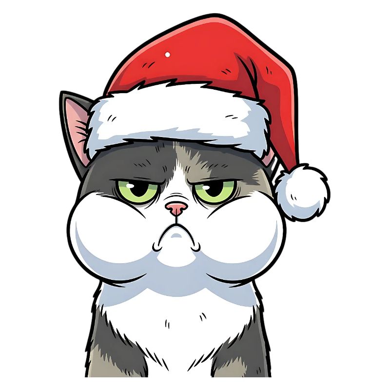 Dessin animé de Noël du chat agacé au chapeau