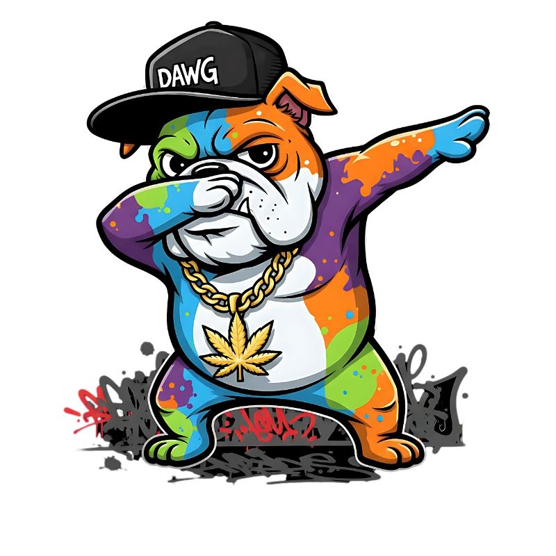 Freche Streetdog Dab Pose mit Graffiti Vibe