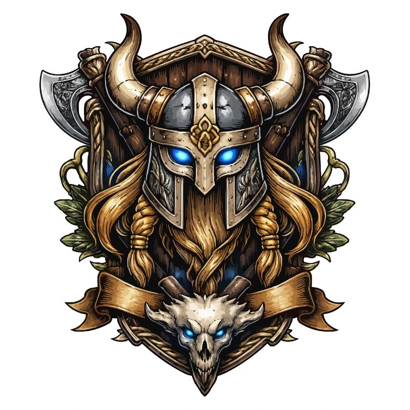 Viking Helmet with Skull Emblem