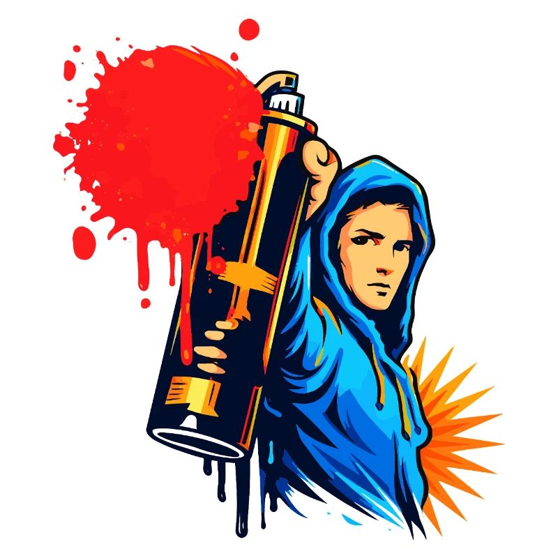 Graffiti Sprayer with Spray Can in Urban Style