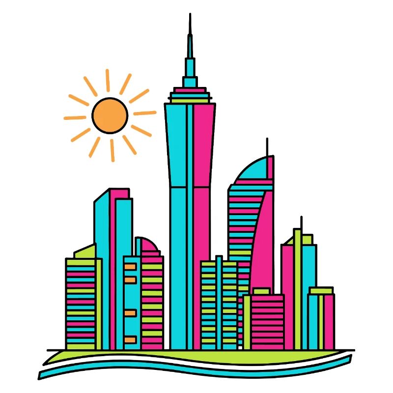 Lebendige abstrakte Stadtsilhouette Moderne farbenfrohe Kunst