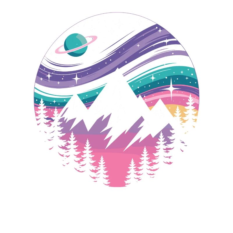 Galactic mountain landscape with northern lights
