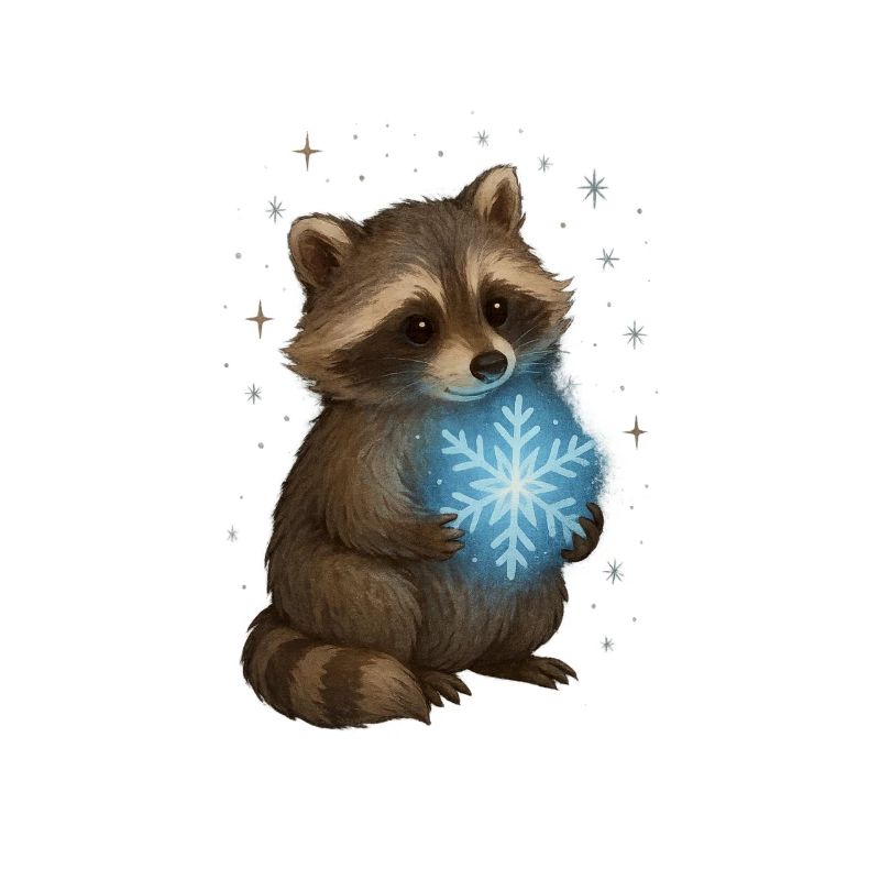 Magischer Waschbär mit Schneeflocke