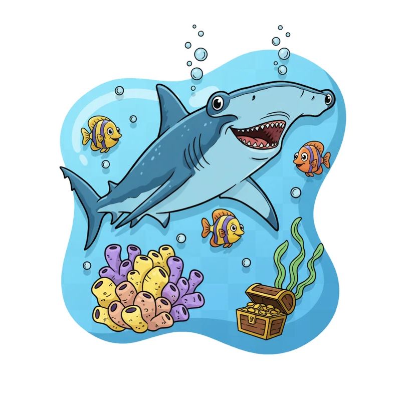 Requin-marteau de style dessin animé dans l’océan