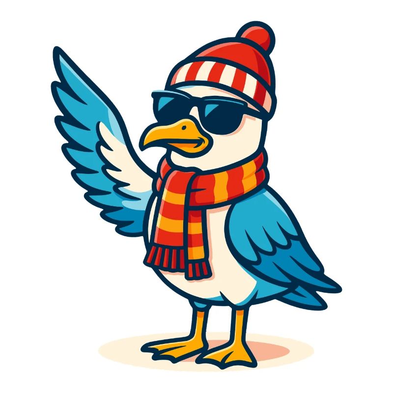 Coole Möwe mit Sonnenbrille & Mütze