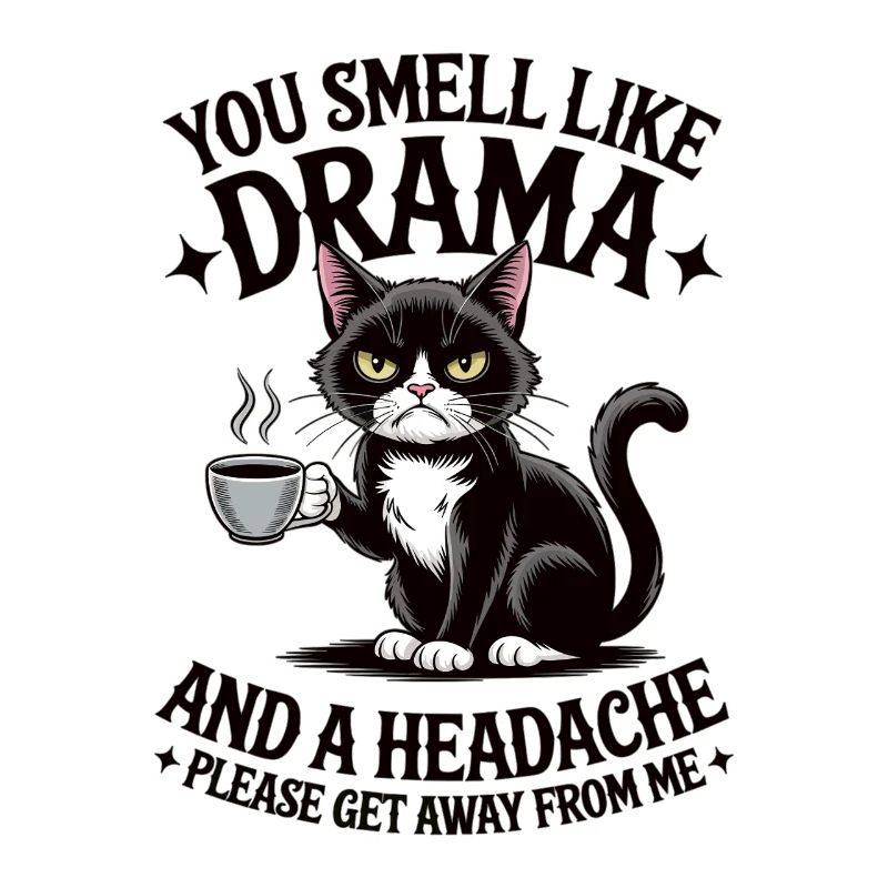 Drama Cat Coffee Saying