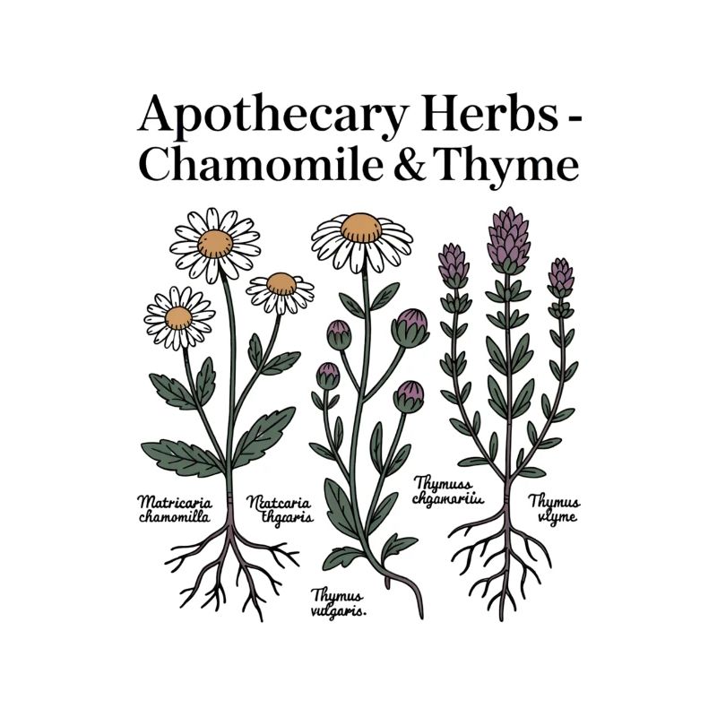 Plantes médicinales de camomille et de thym
