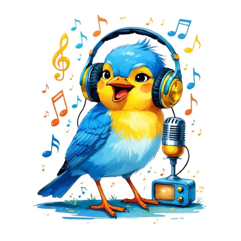 Karaoke Vogel mit Kopfhörern