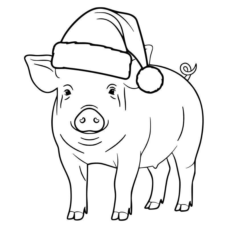 Illustration du cochon avec le chapeau de Père Noël