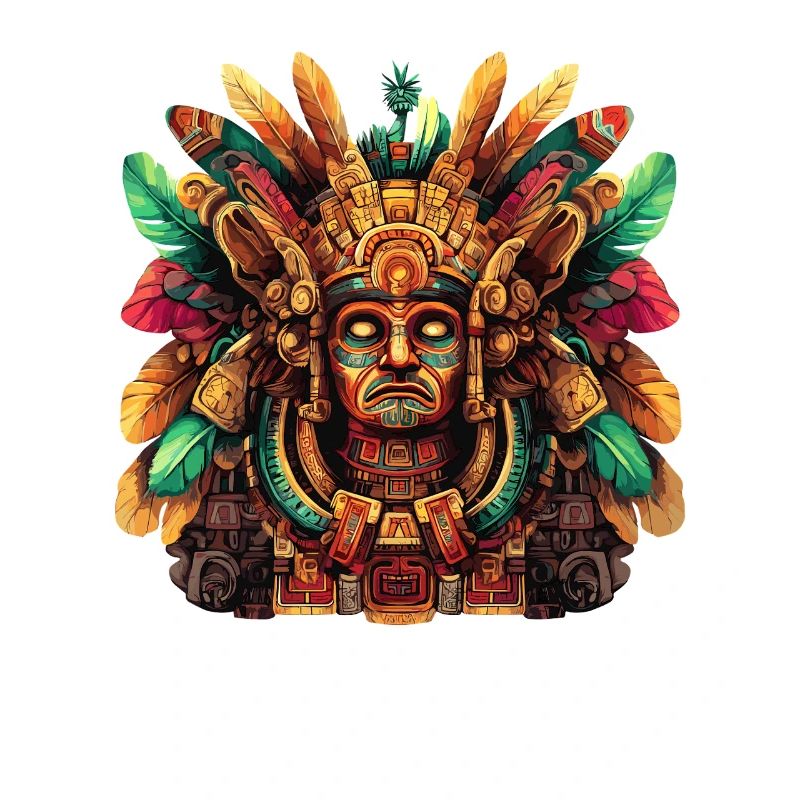 Aztec Totem Masks with Feathers