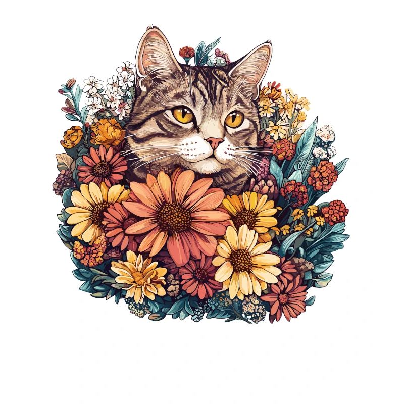 Chat dans une couronne de fleurs