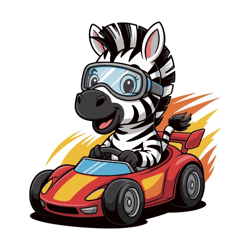 Kart de course Zebra avec lunettes de sécurité