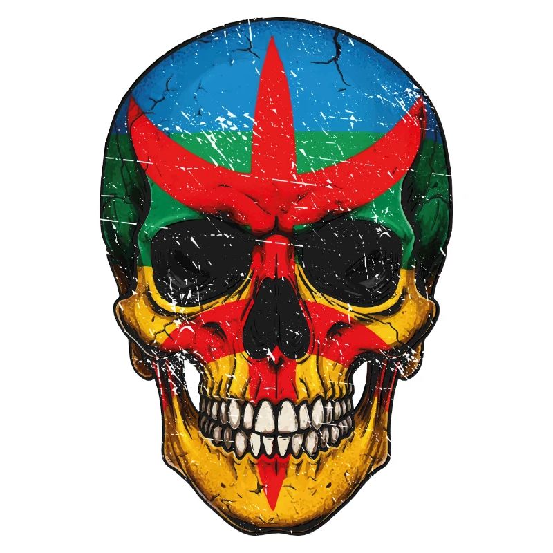 Crâne coloré  de drapeau Berbère - berber skull