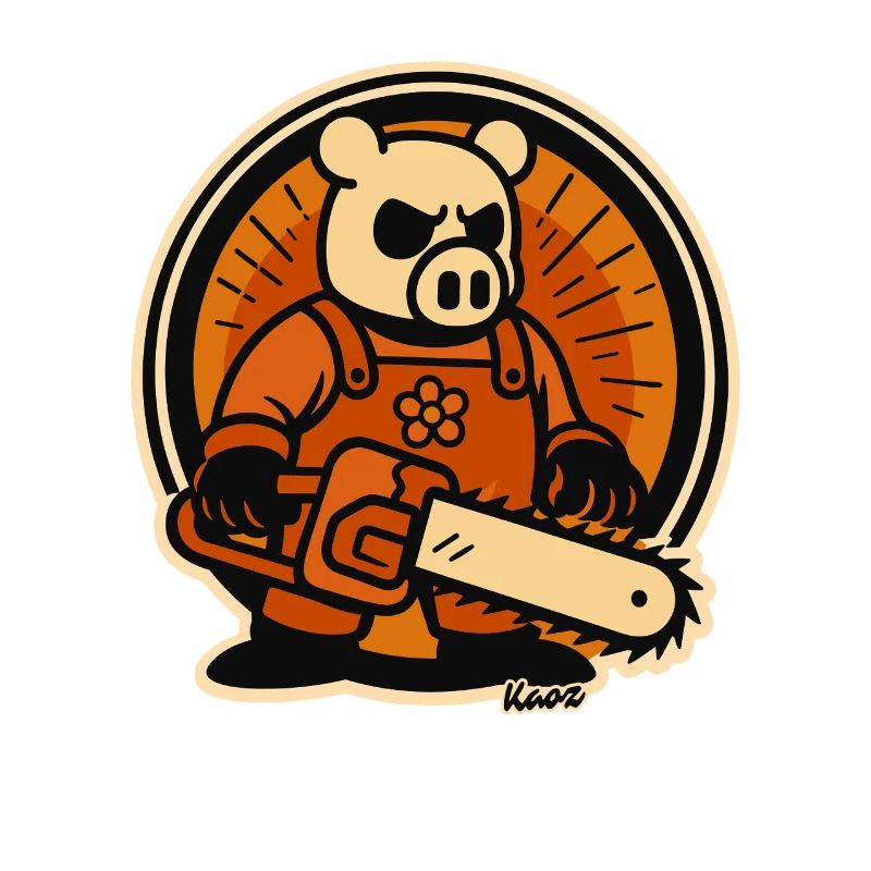 Bûcheron cochon avec tronçonneuse