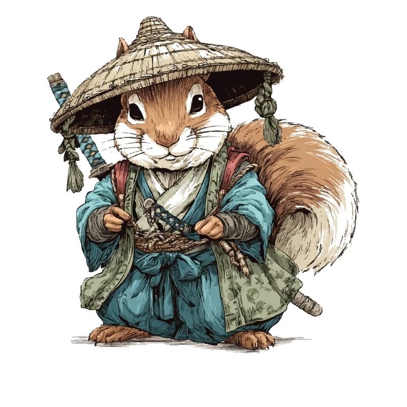 Eichhörnchen-Samurai im blauen Kimono