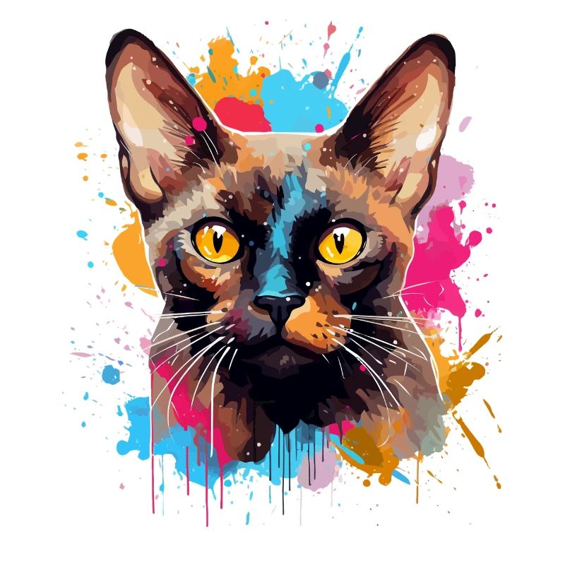 Visage de chat birman avec des éclaboussures colorées