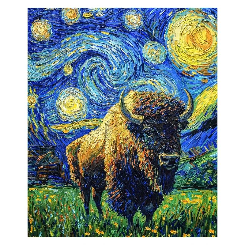 Bison à la Van Gogh Nuit étoilée